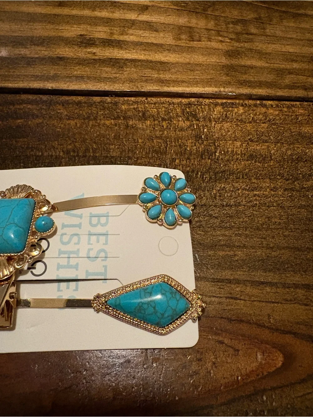 Turquoise Stone Gold Hair Clip Set